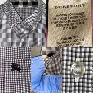 Burberry Men’s Black Check Button Down Cotton Dress Shirt LG Nova Check EUC